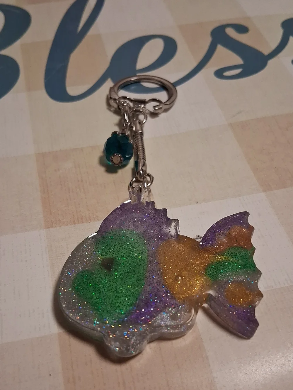 Decorative Glitter Fish Keychain - Purple, Green & Gold